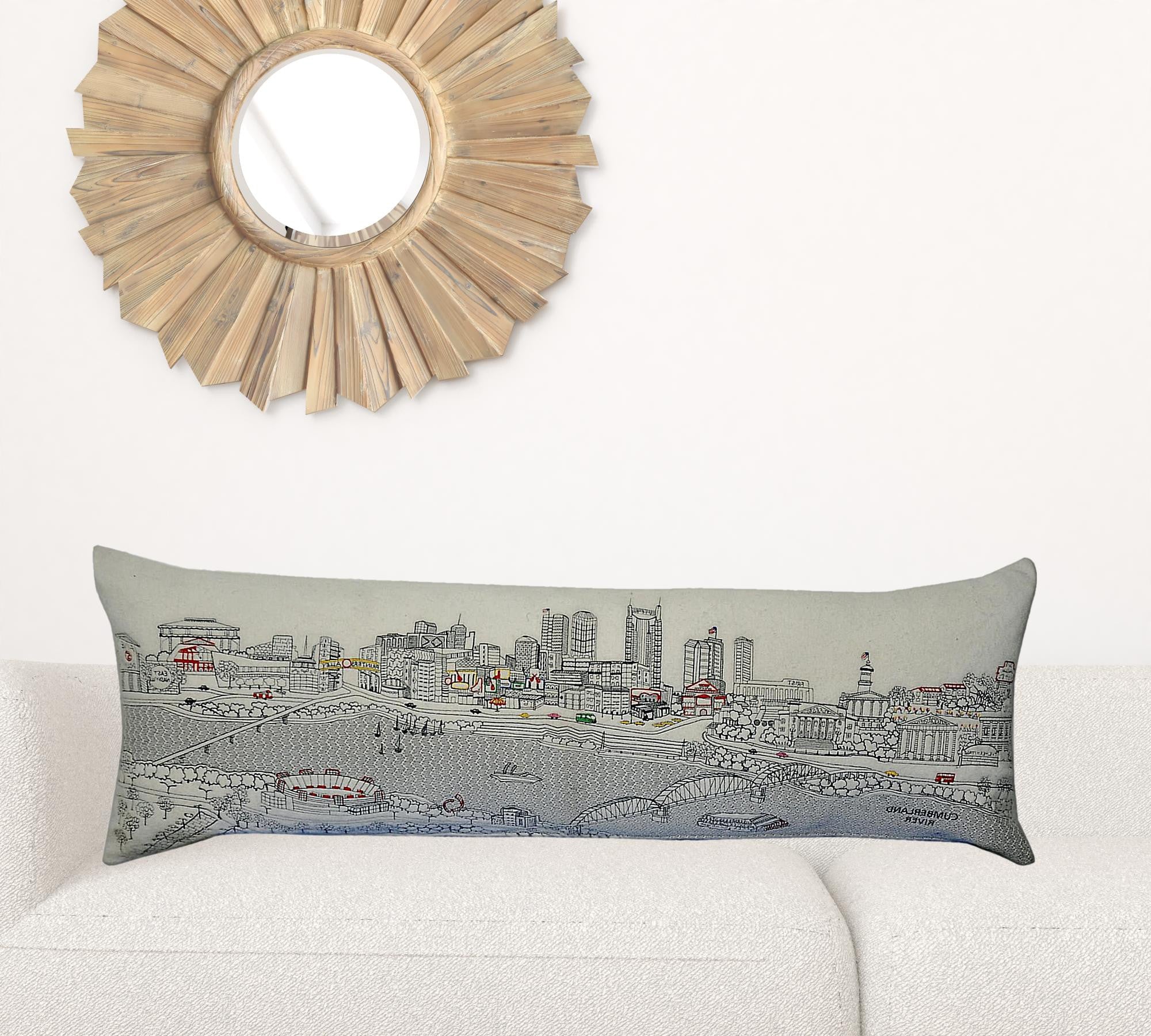 45" White Nashville Daylight Skyline Lumbar Decorative Pillow