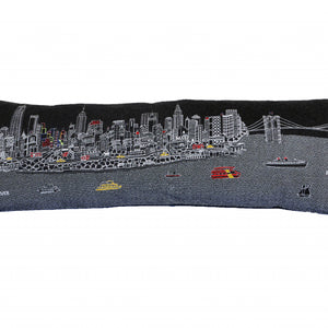 45" Black and White NYC Nighttime Skyline Lumbar Decorative Pillow
