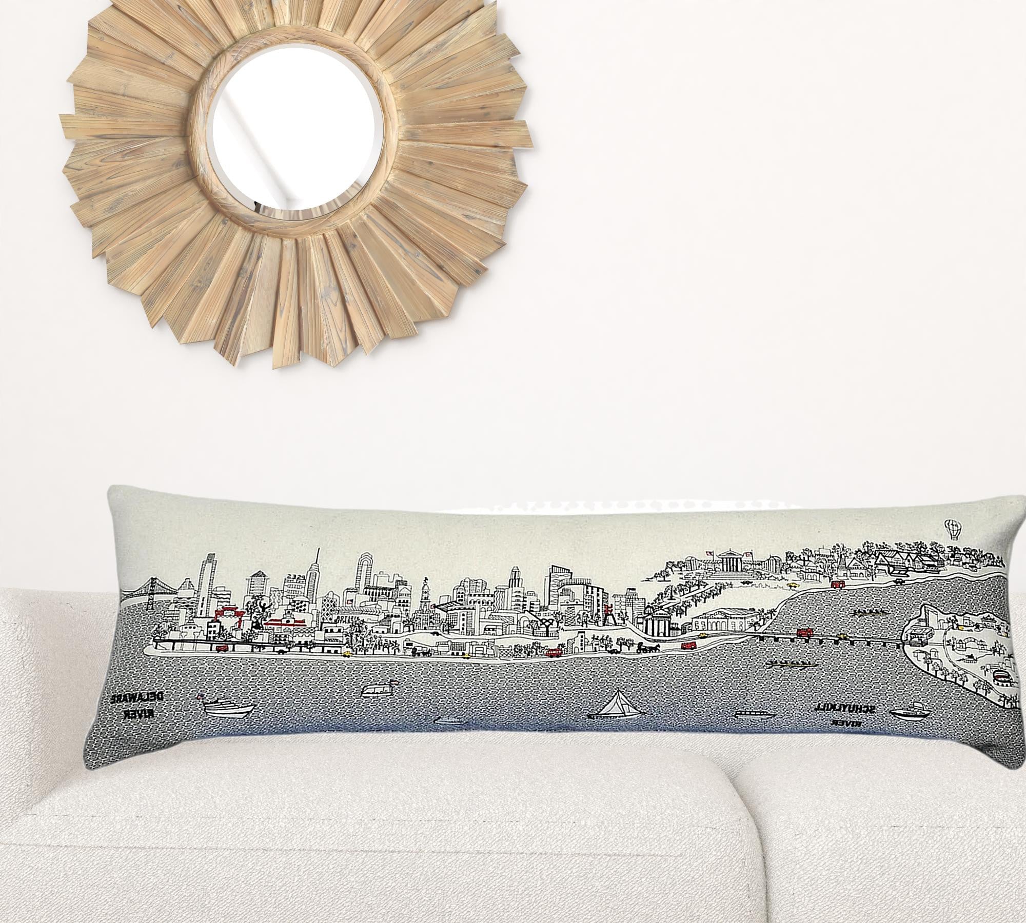 45" White Philadelphia Daylight Skyline Lumbar Decorative Pillow