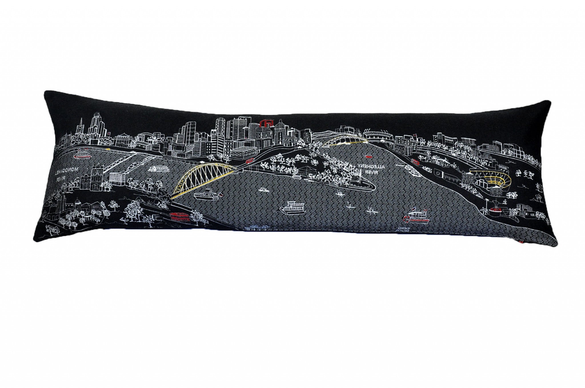45" Black Pittsburgh Nighttime Skyline Lumbar Decorative Pillow