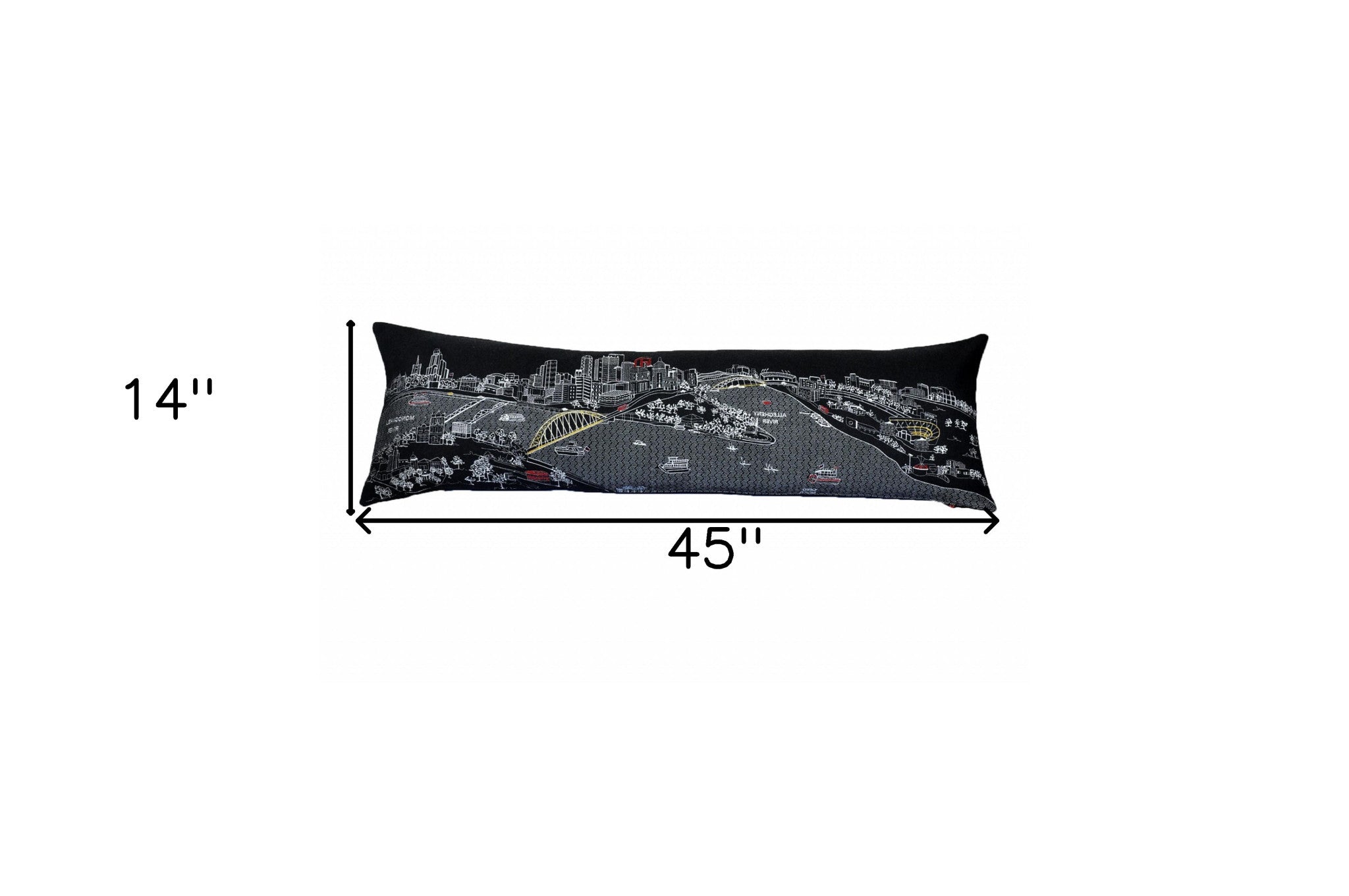 45" Black Pittsburgh Nighttime Skyline Lumbar Decorative Pillow