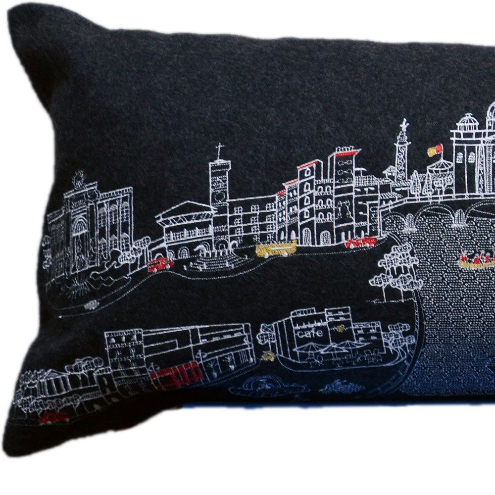 45" Black Rome Nighttime Skyline Lumbar Decorative Pillow