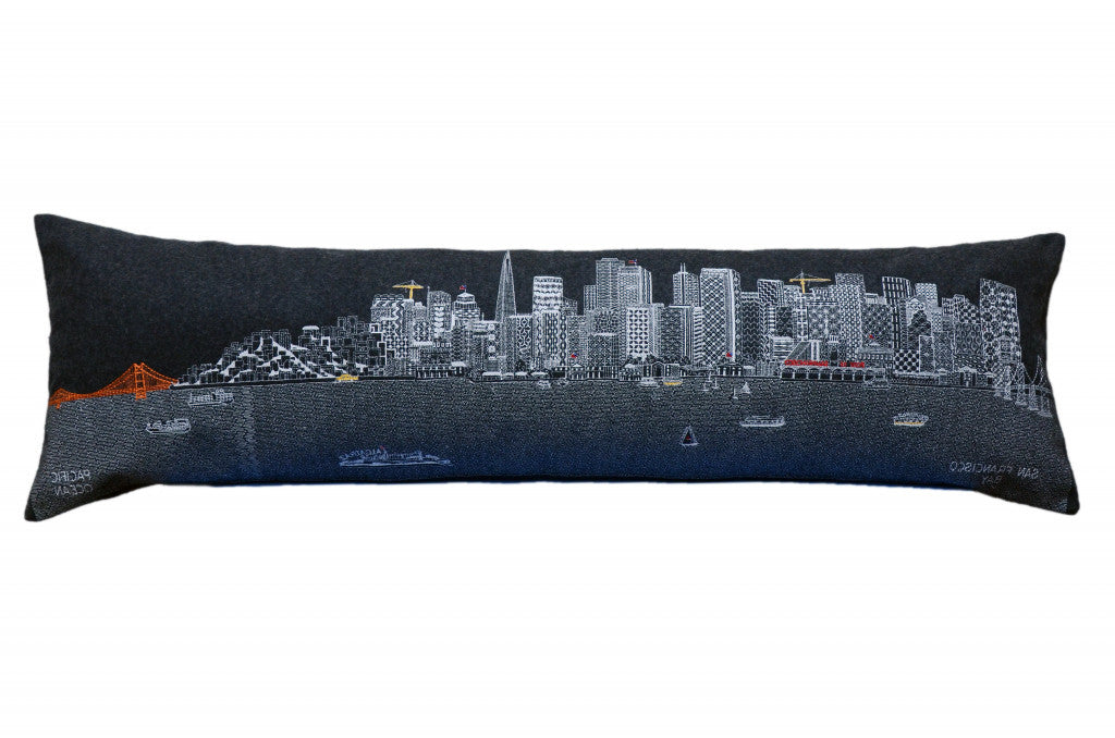 45" Black San Francisco Nighttime Skyline Lumbar Decorative Pillow