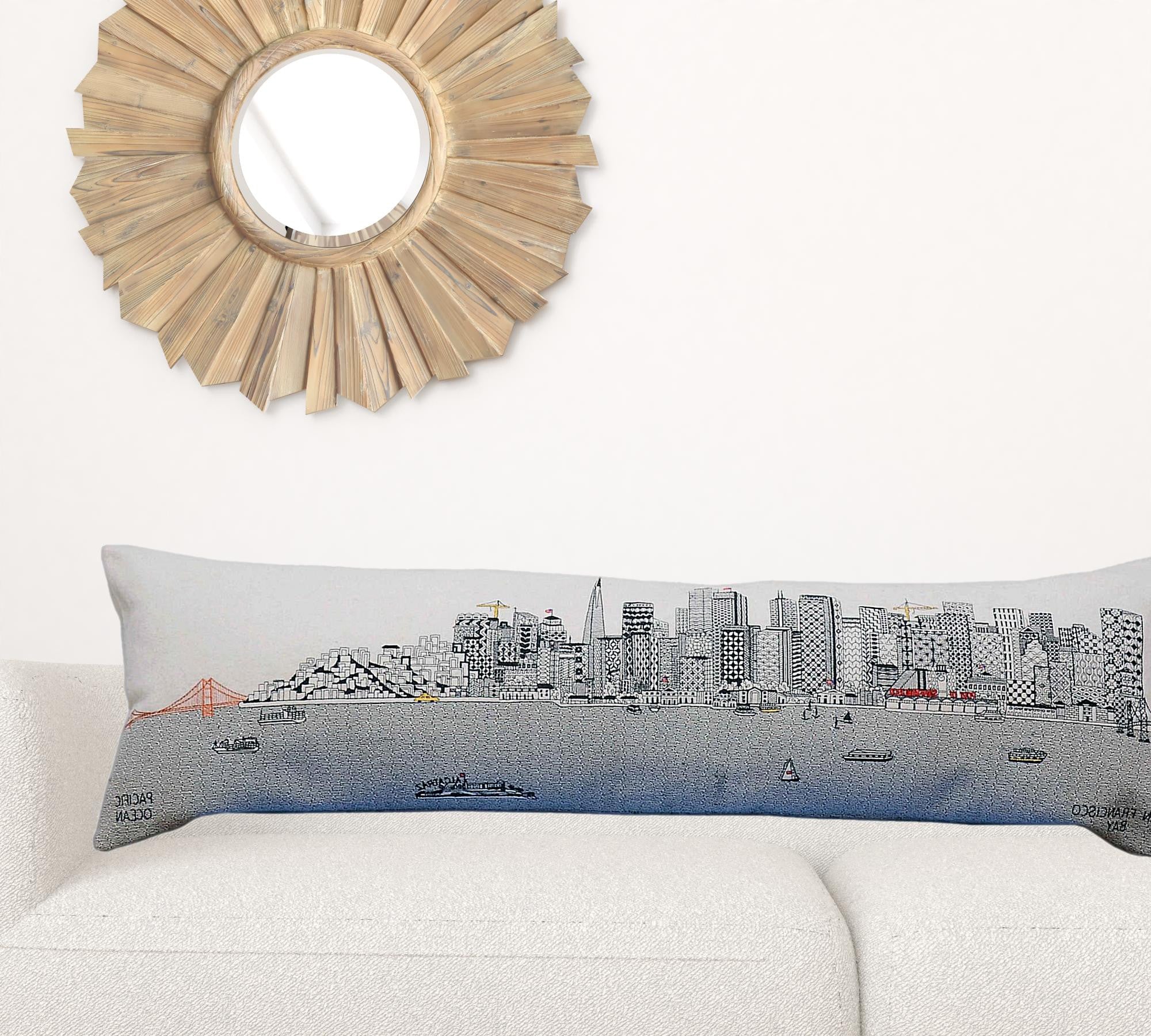 45" White San Francisco Daylight Skyline Lumbar Decorative Pillow