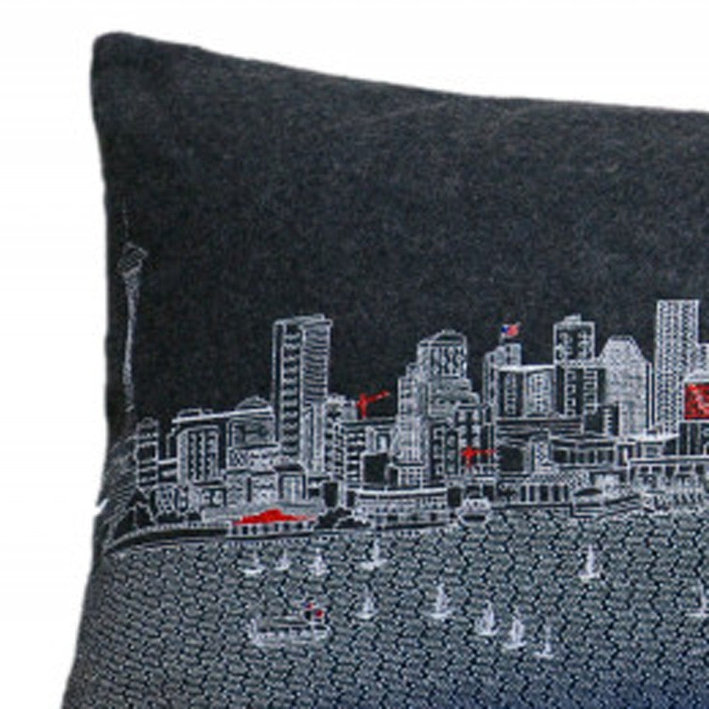 45" Black Seattle Nighttime Skyline Lumbar Decorative Pillow