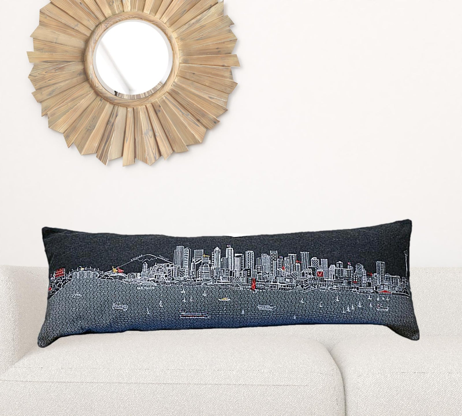 45" Black Seattle Nighttime Skyline Lumbar Decorative Pillow