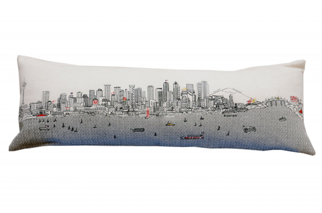 45" White Seattle Daylight Skyline Lumbar Decorative Pillow