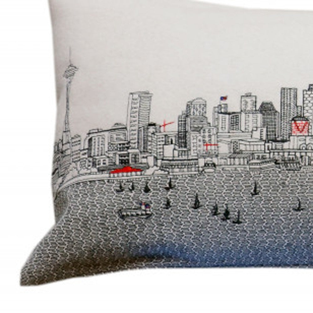 45" White Seattle Daylight Skyline Lumbar Decorative Pillow