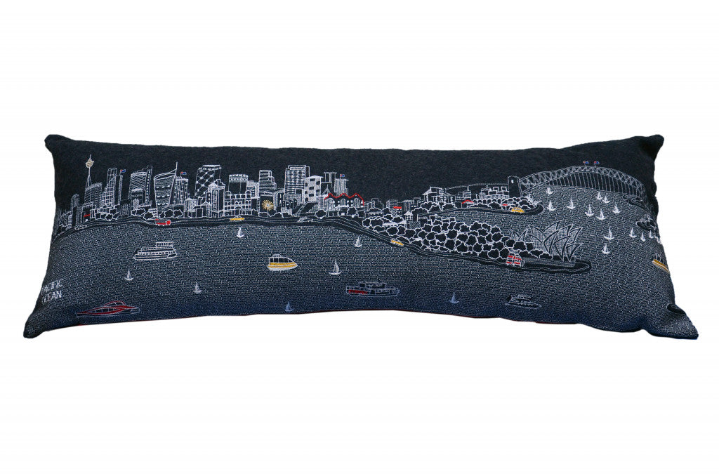 45" Black Sydney Nighttime Skyline Lumbar Decorative Pillow