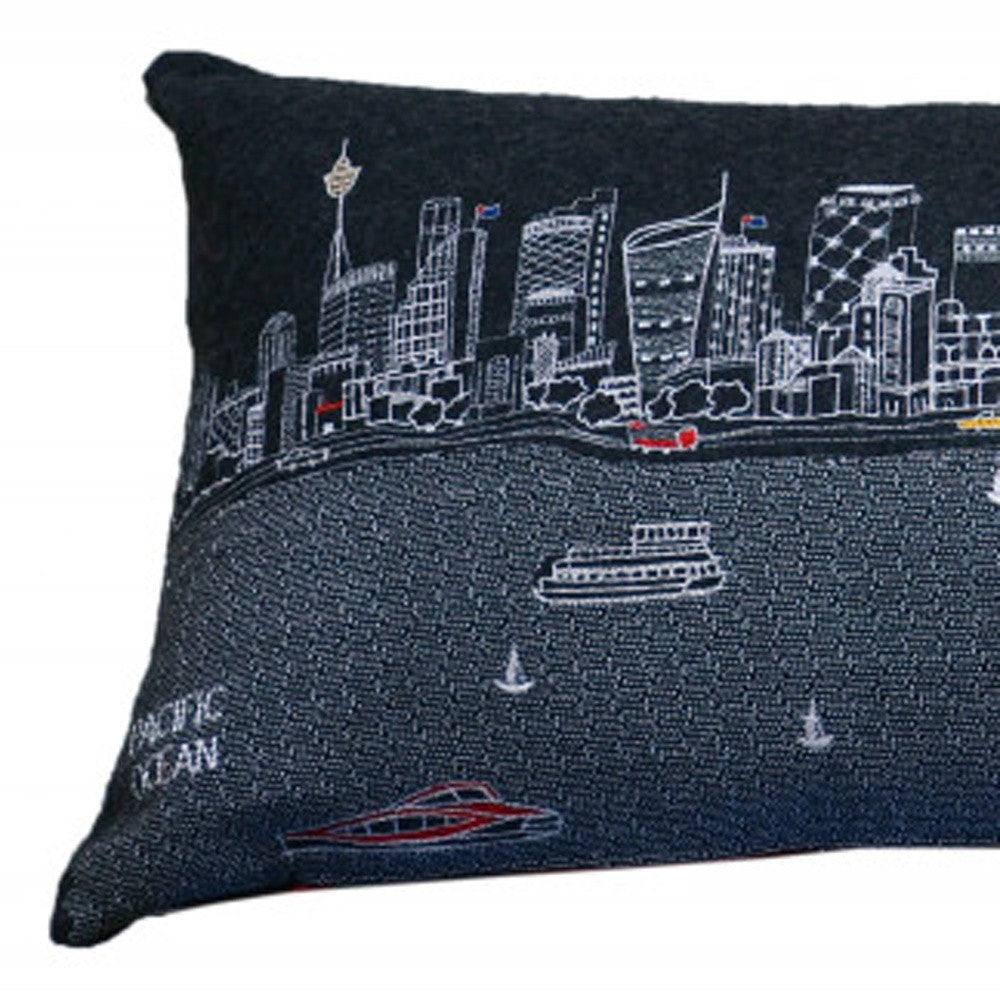 45" Black Sydney Nighttime Skyline Lumbar Decorative Pillow
