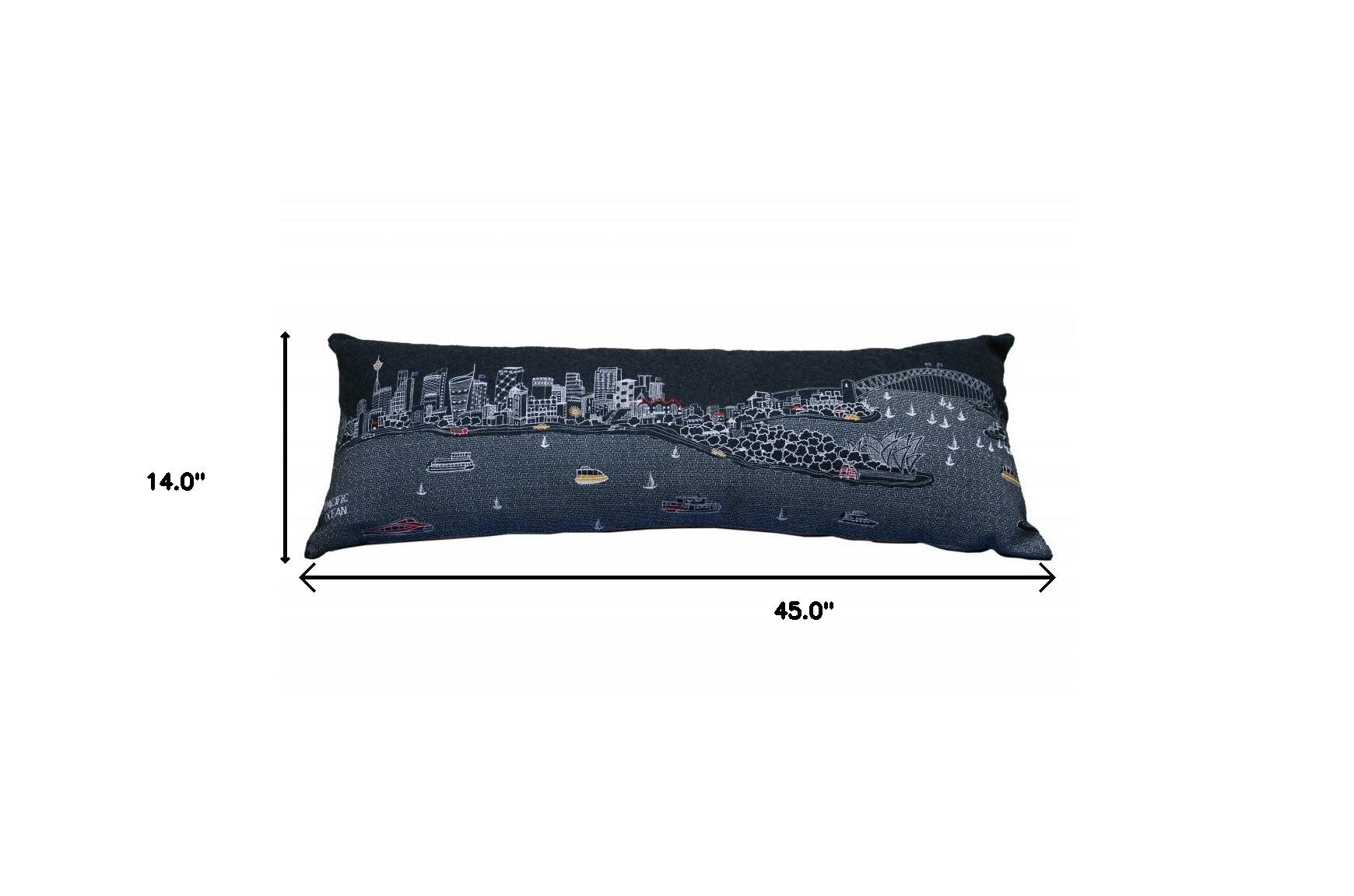 45" Black Sydney Nighttime Skyline Lumbar Decorative Pillow