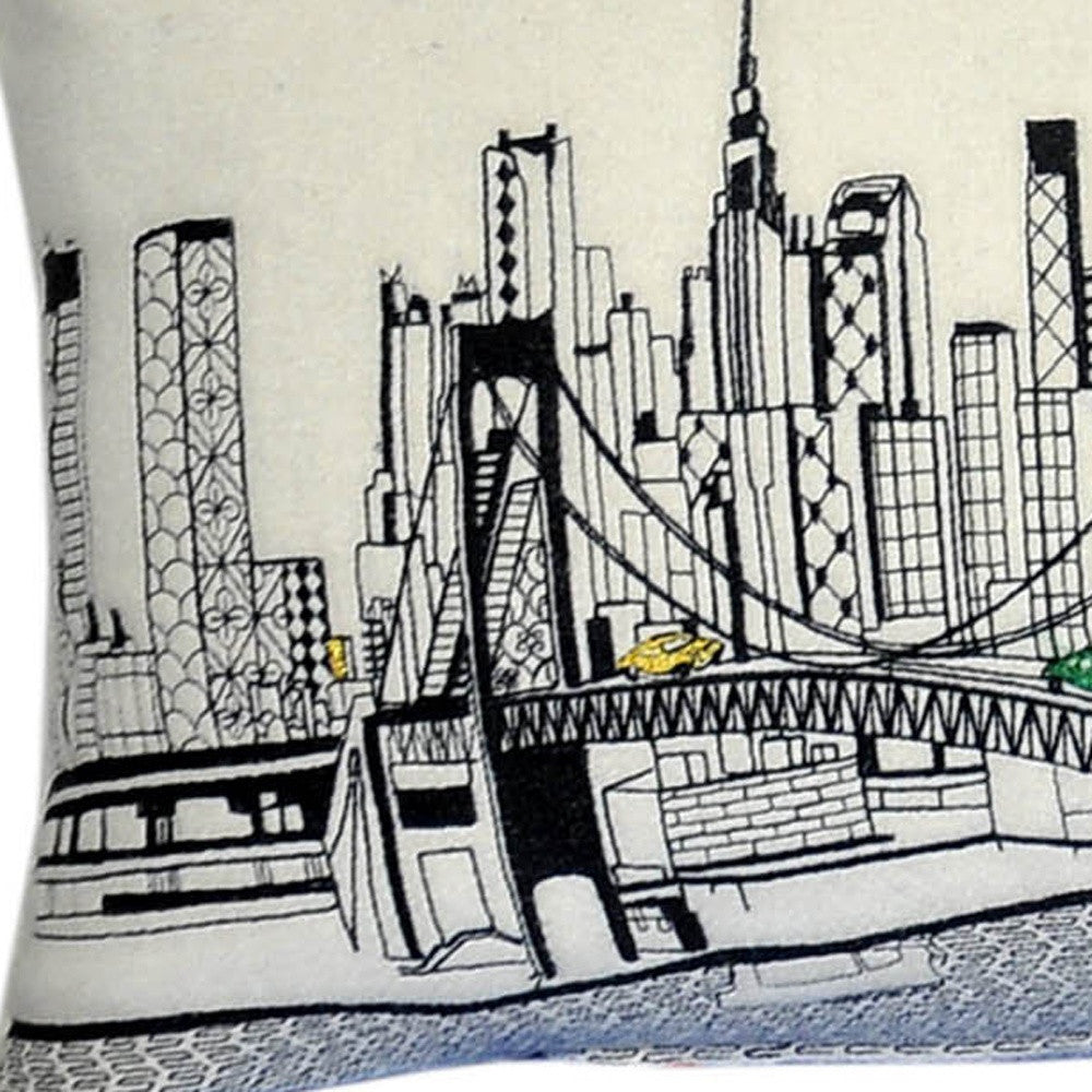 45" White Tokyo Daylight Skyline Lumbar Decorative Pillow