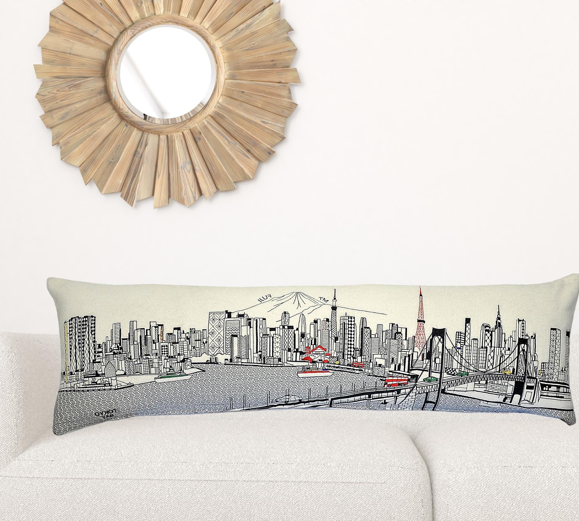 45" White Tokyo Daylight Skyline Lumbar Decorative Pillow