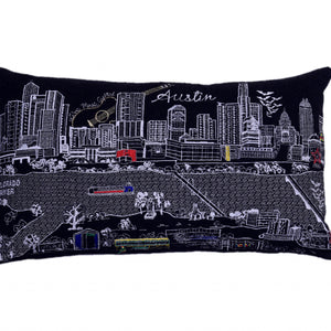 24" Black Atlanta Nighttime Skyline Lumbar Decorative Pillow
