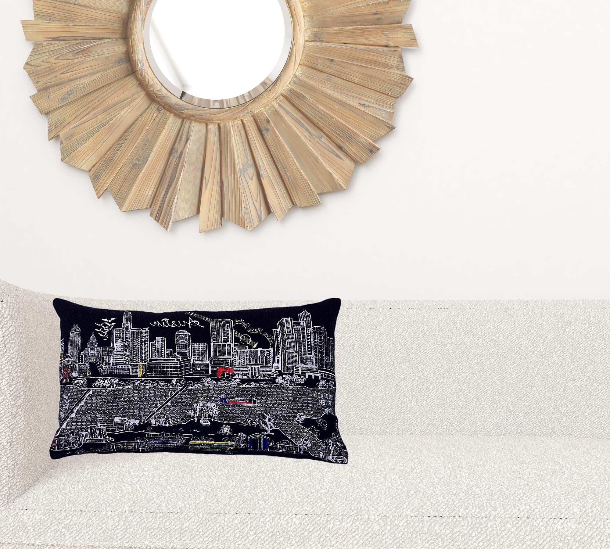 24" Black Atlanta Nighttime Skyline Lumbar Decorative Pillow