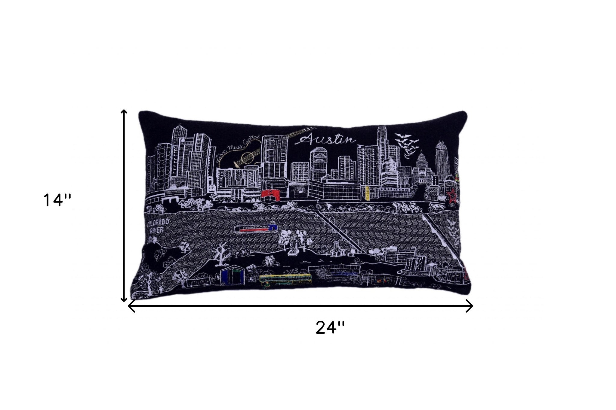 24" Black Atlanta Nighttime Skyline Lumbar Decorative Pillow