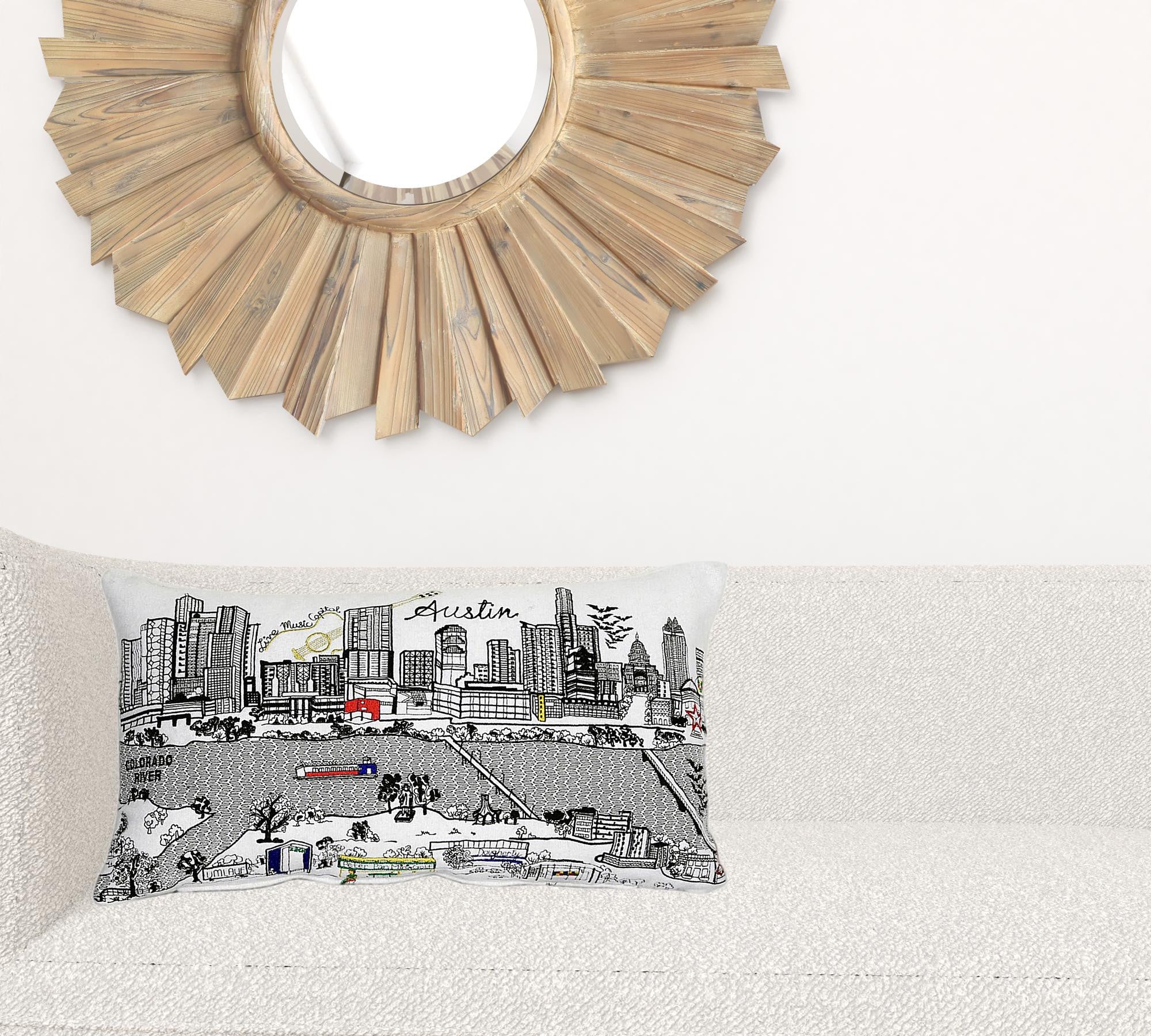 24" White Atlanta Daylight Skyline Lumbar Decorative Pillow