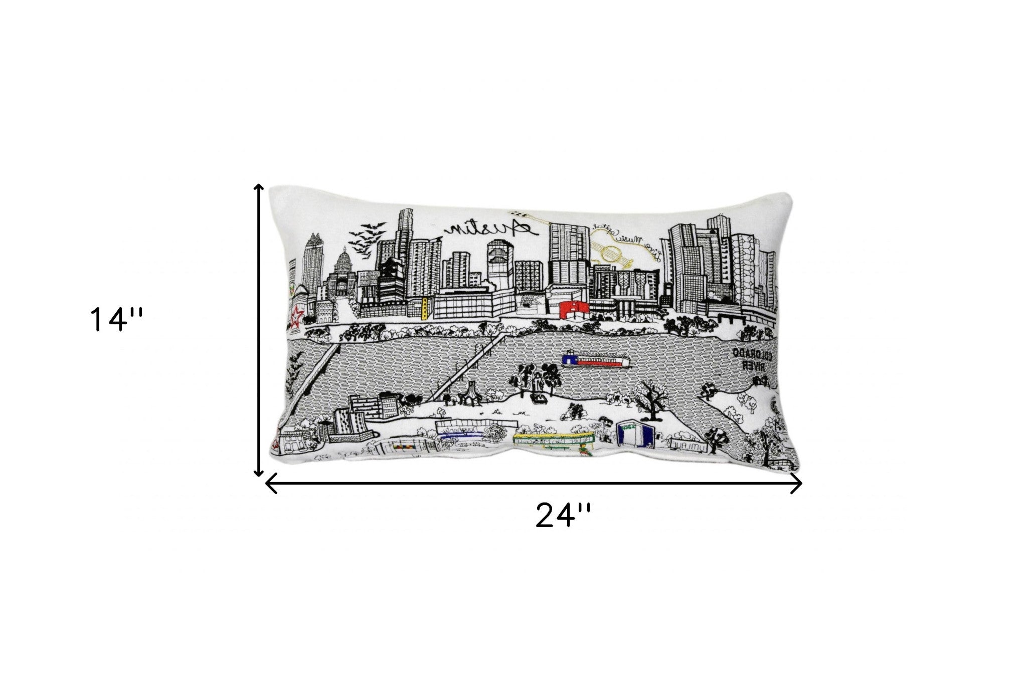 24" White Atlanta Daylight Skyline Lumbar Decorative Pillow