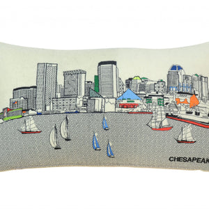 24" White Austin Daylight Skyline Lumbar Decorative Pillow