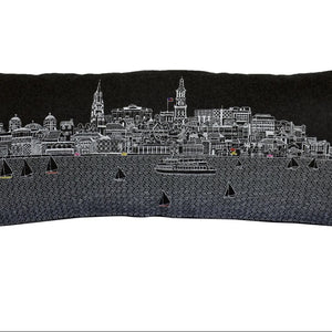 24" Black Charleston Nighttime Skyline Lumbar Decorative Pillow