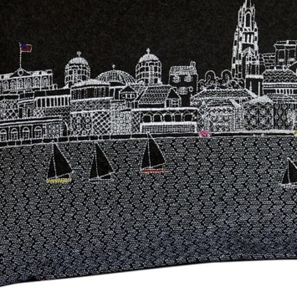 24" Black Charleston Nighttime Skyline Lumbar Decorative Pillow