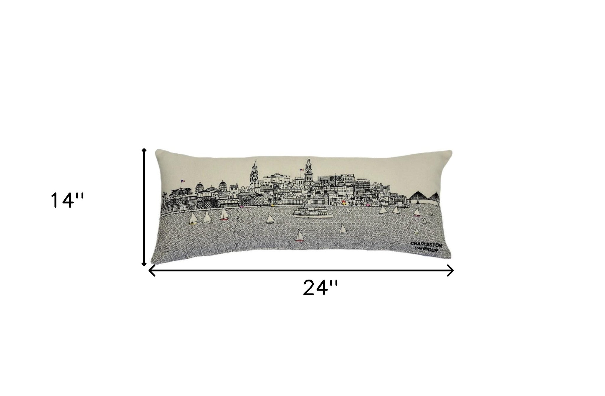 24" White Charleston Daylight Skyline Lumbar Decorative Pillow