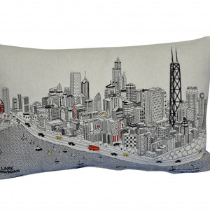 24" White Chicago Daylight Skyline Lumbar Decorative Pillow