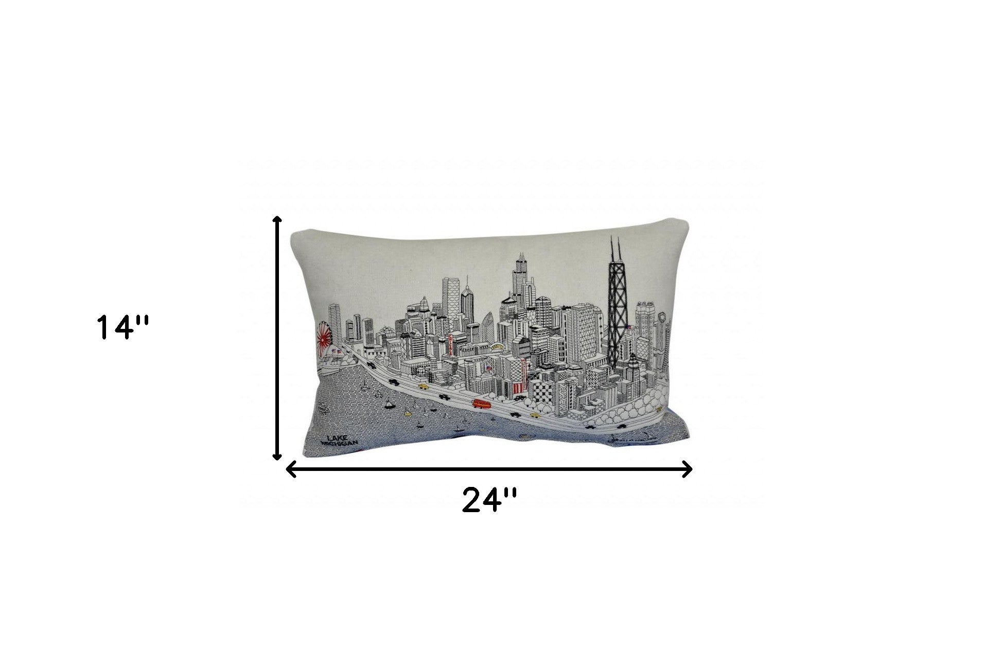 24" White Chicago Daylight Skyline Lumbar Decorative Pillow