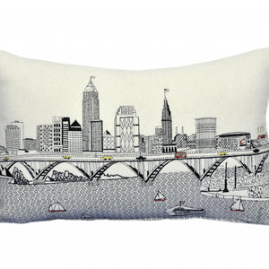 24" White Cleveland Daylight Skyline Lumbar Decorative Pillow