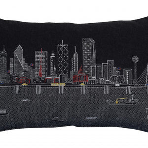 24" Black Dallas Nighttime Skyline Lumbar Decorative Pillow