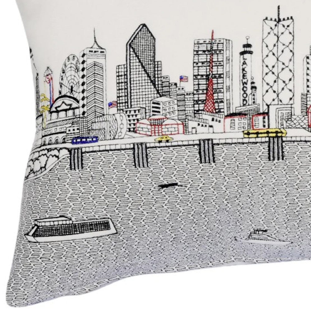 24" White Dallas Daylight Skyline Lumbar Decorative Pillow