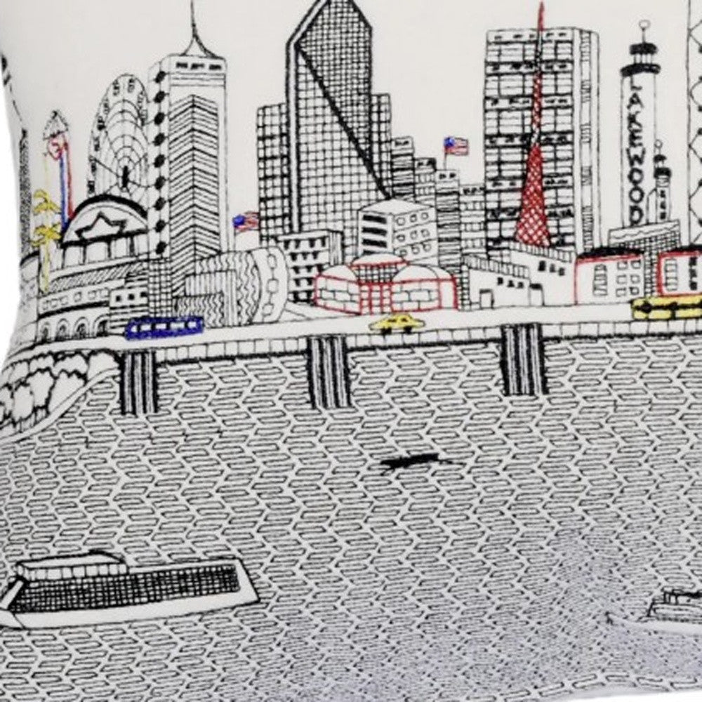 24" White Dallas Daylight Skyline Lumbar Decorative Pillow