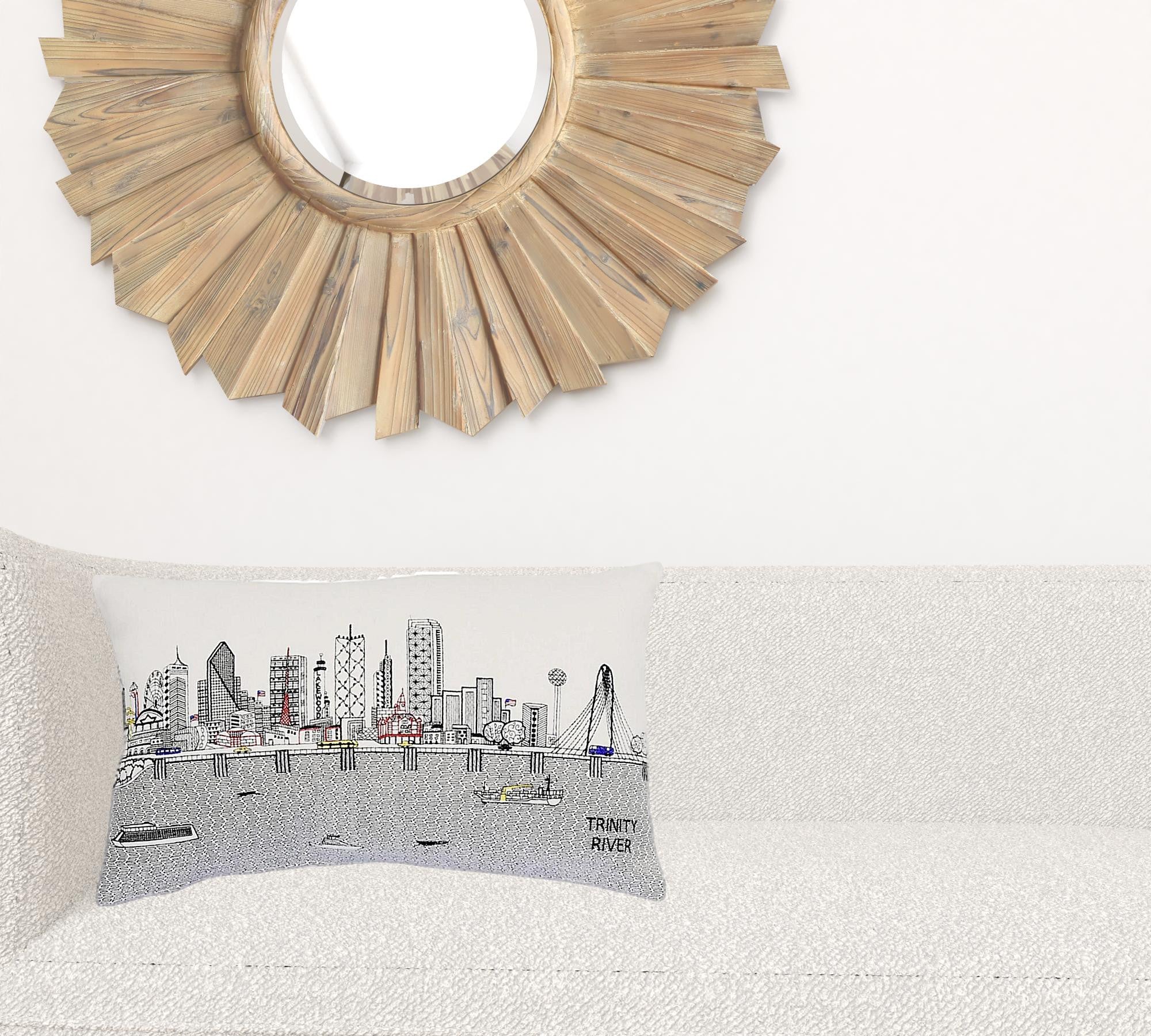24" White Dallas Daylight Skyline Lumbar Decorative Pillow