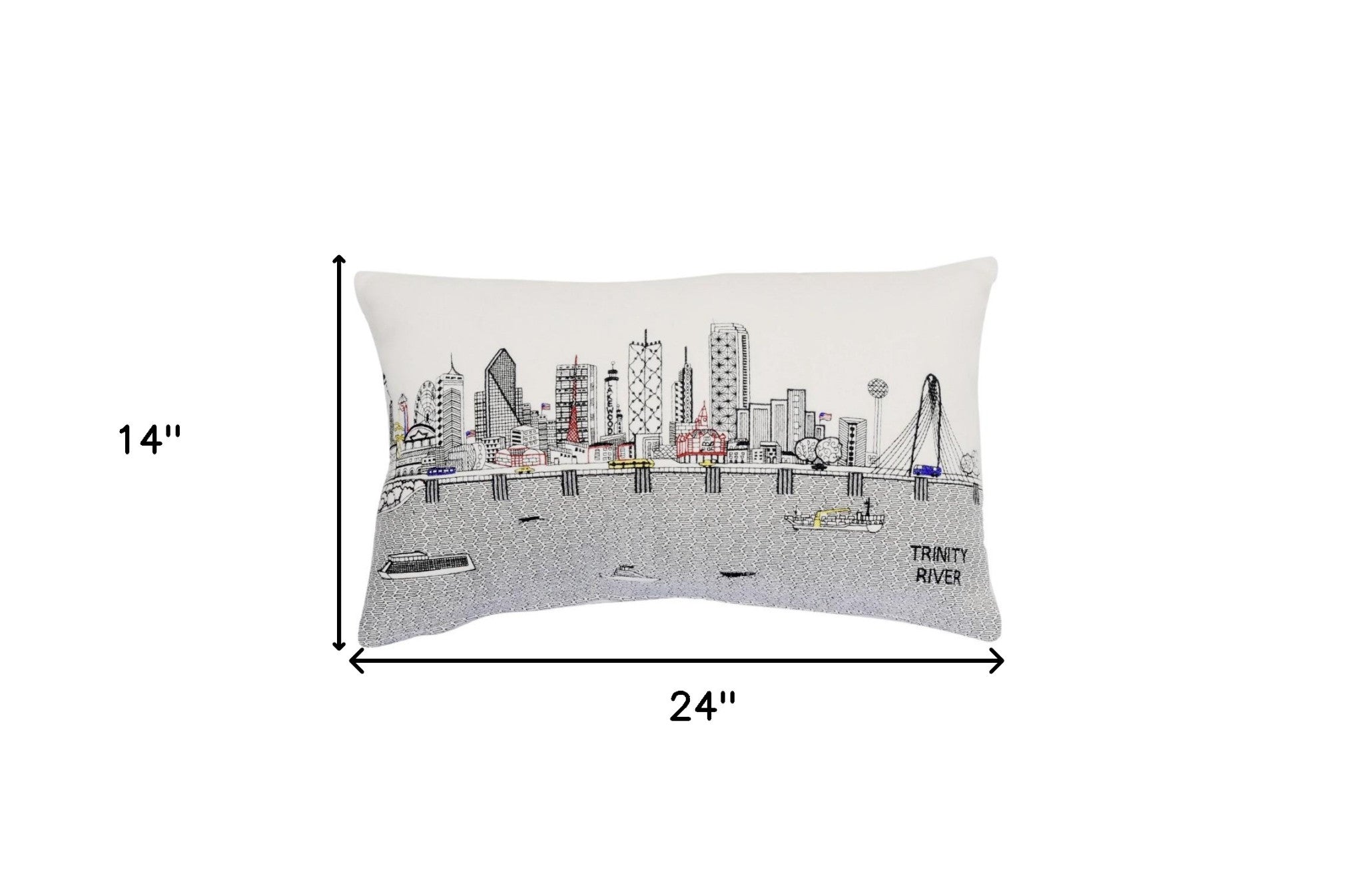 24" White Dallas Daylight Skyline Lumbar Decorative Pillow