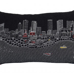 24" Black Fort Worth Nighttime Skyline Lumbar Decorative Pillow