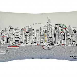 24" White Hong Kong Daylight Skyline Lumbar Decorative Pillow