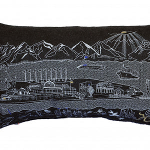 24" Black Homer Spit Nighttime Skyline Lumbar Decorative Pillow