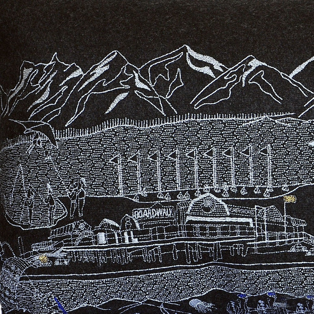 24" Black Homer Spit Nighttime Skyline Lumbar Decorative Pillow