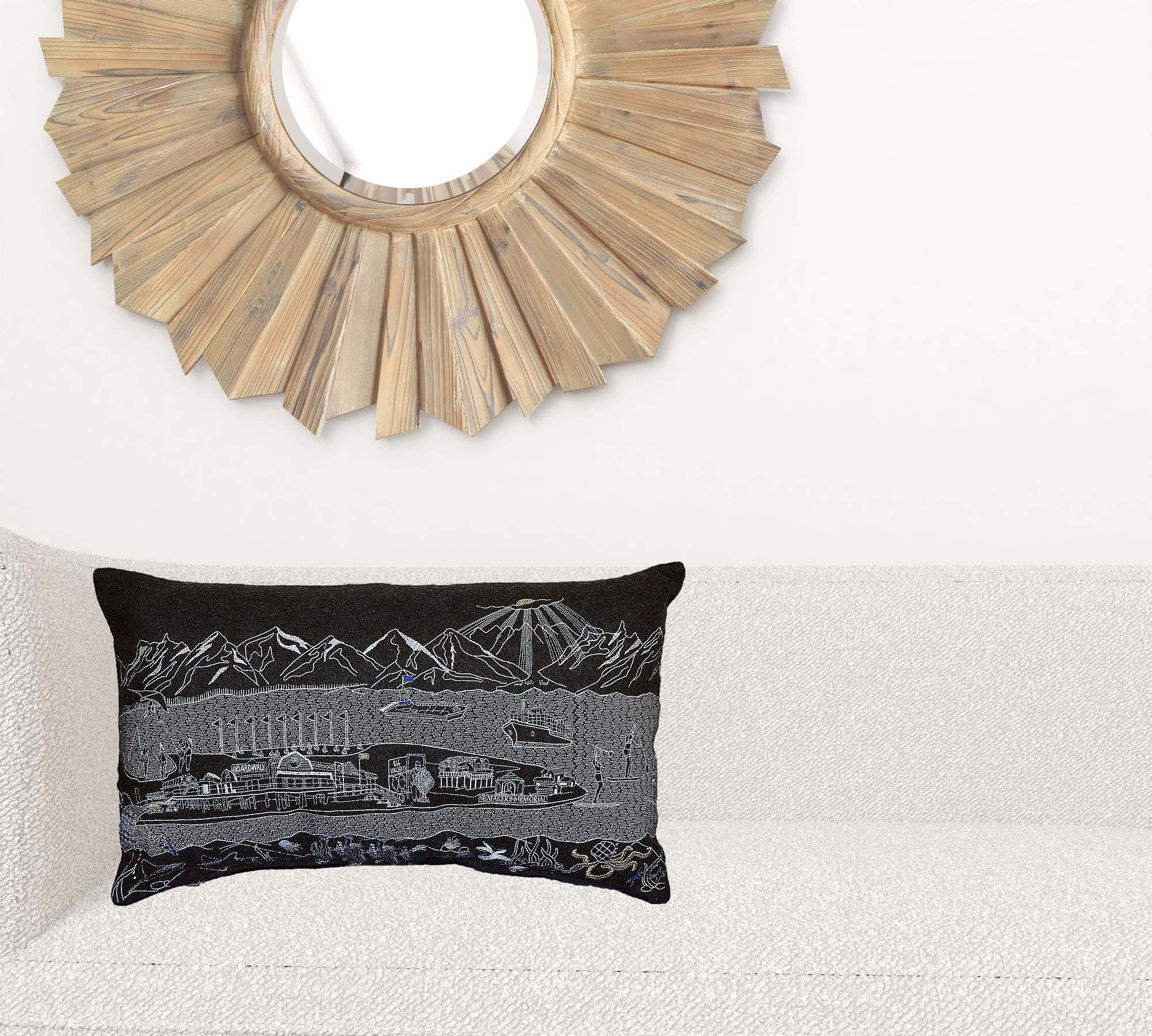 24" Black Homer Spit Nighttime Skyline Lumbar Decorative Pillow