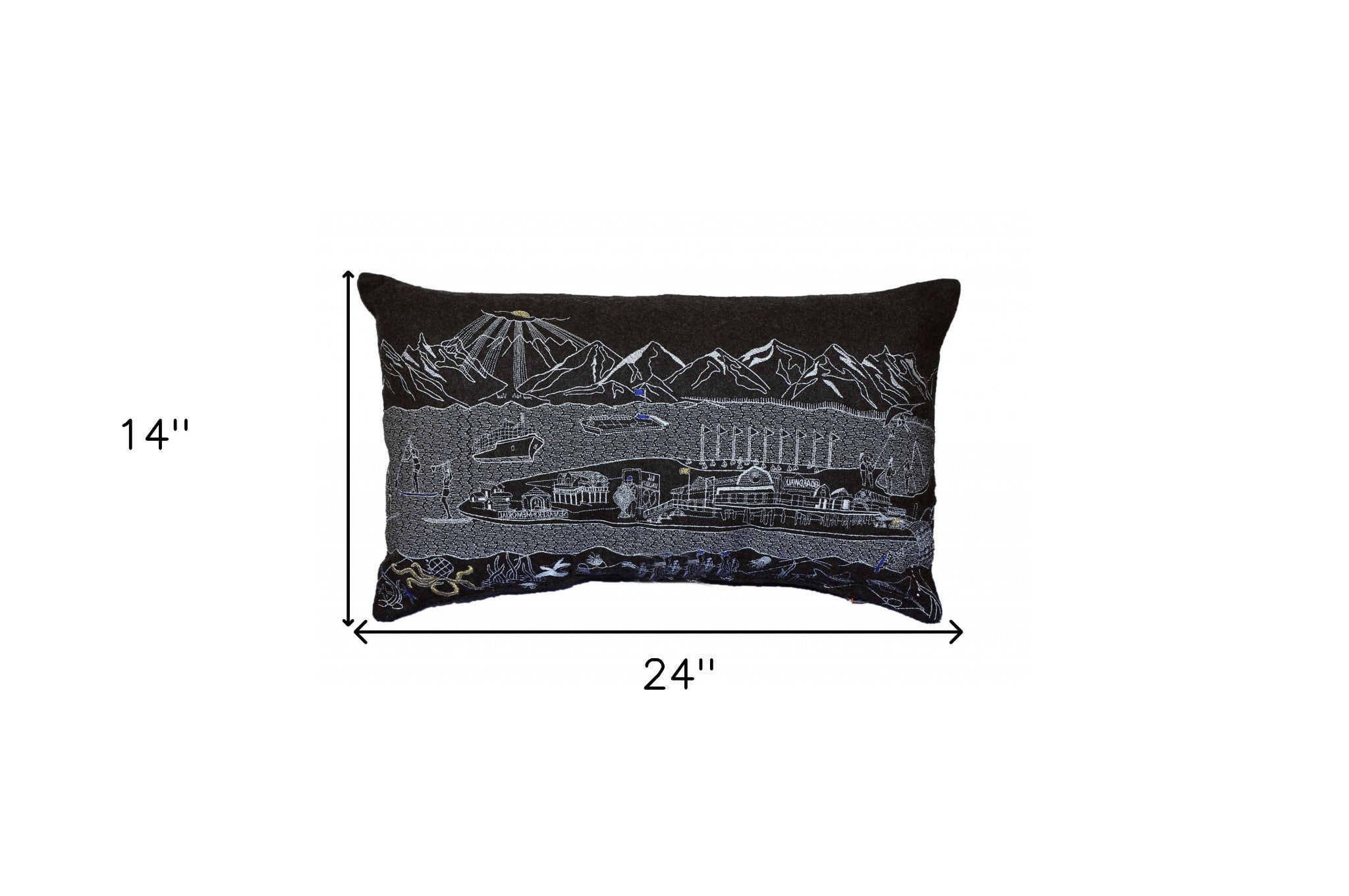 24" Black Homer Spit Nighttime Skyline Lumbar Decorative Pillow
