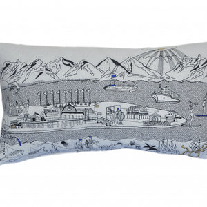 24" White Homer Spit Daylight Skyline Lumbar Decorative Pillow
