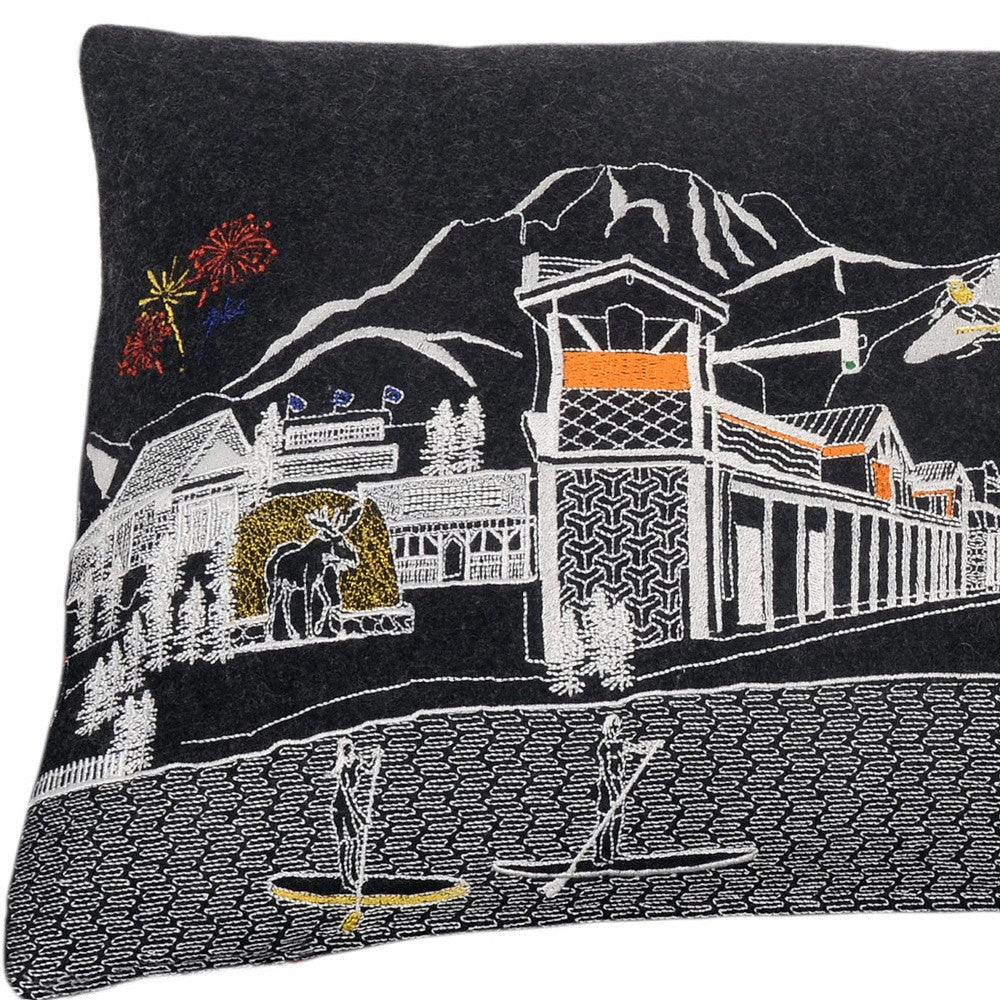 24" Black Jackson Nighttime Skyline Lumbar Decorative Pillow