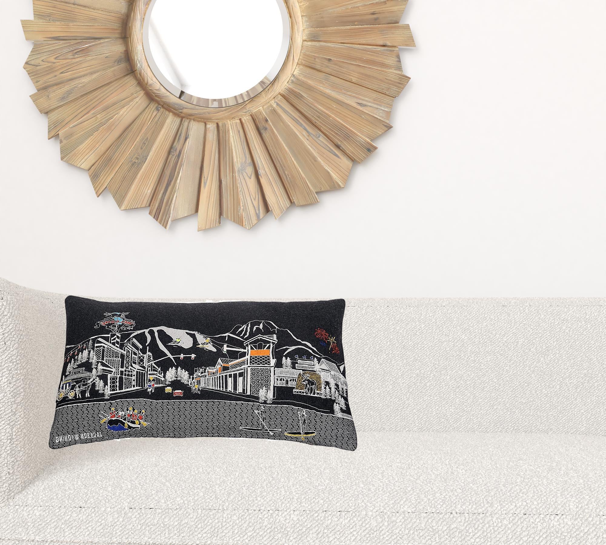 24" Black Jackson Nighttime Skyline Lumbar Decorative Pillow