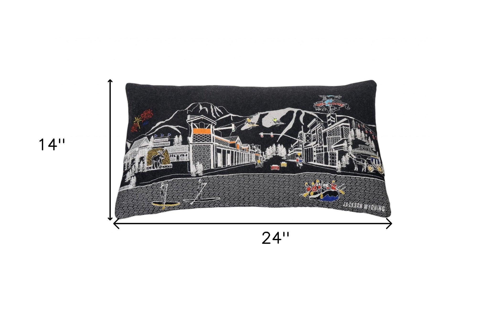 24" Black Jackson Nighttime Skyline Lumbar Decorative Pillow