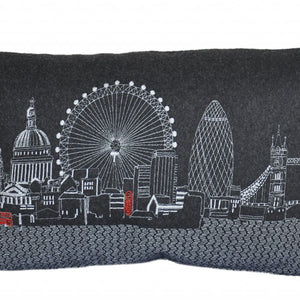 24" Black and White London Nighttime Skyline Lumbar Decorative Pillow
