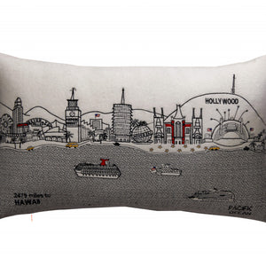 24" White Los Angeles Daylight Skyline Lumbar Decorative Pillow