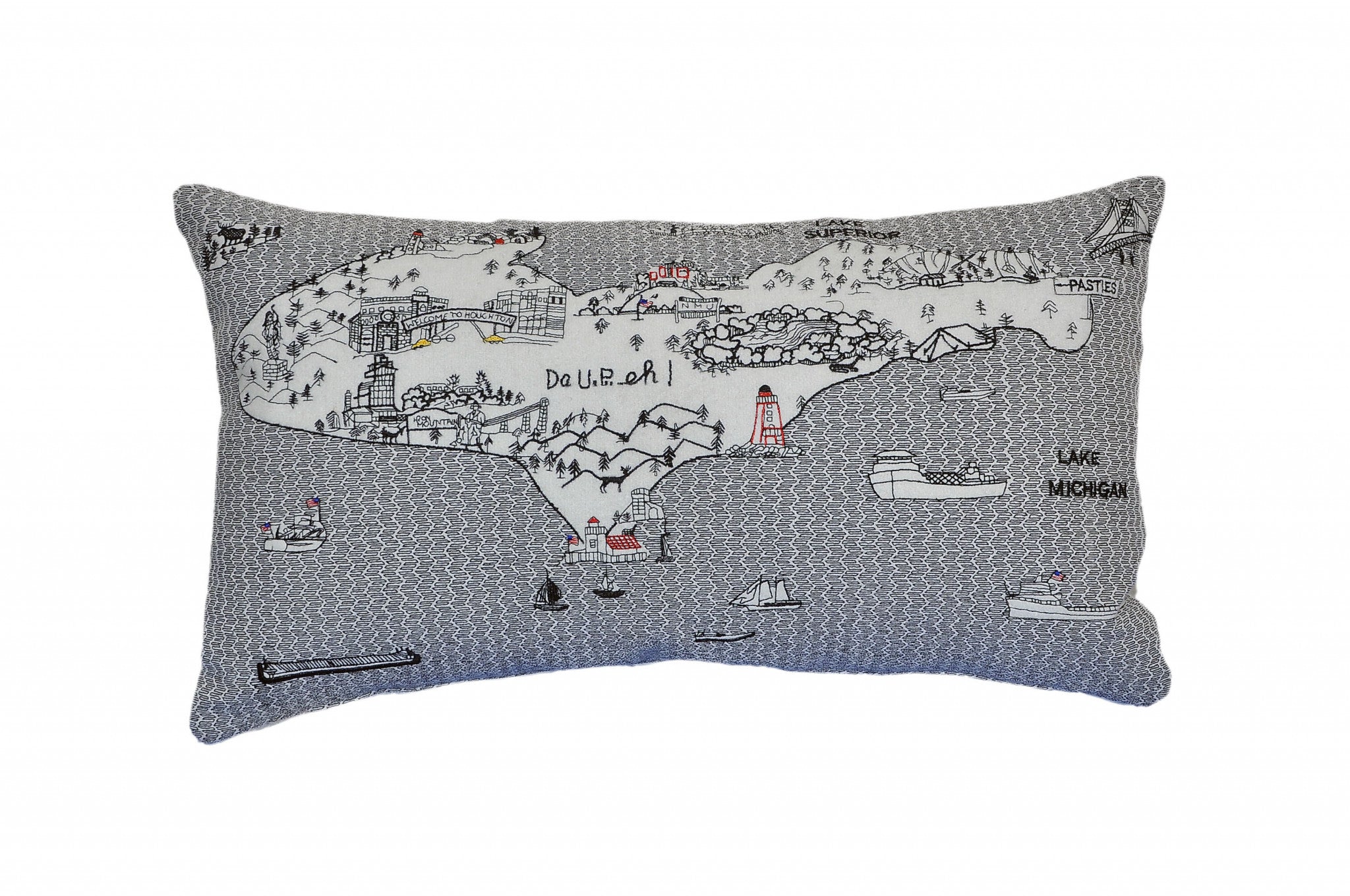 24" White Michigan Upper Peninsula Daylight Skyline Lumbar Cojín decorativo