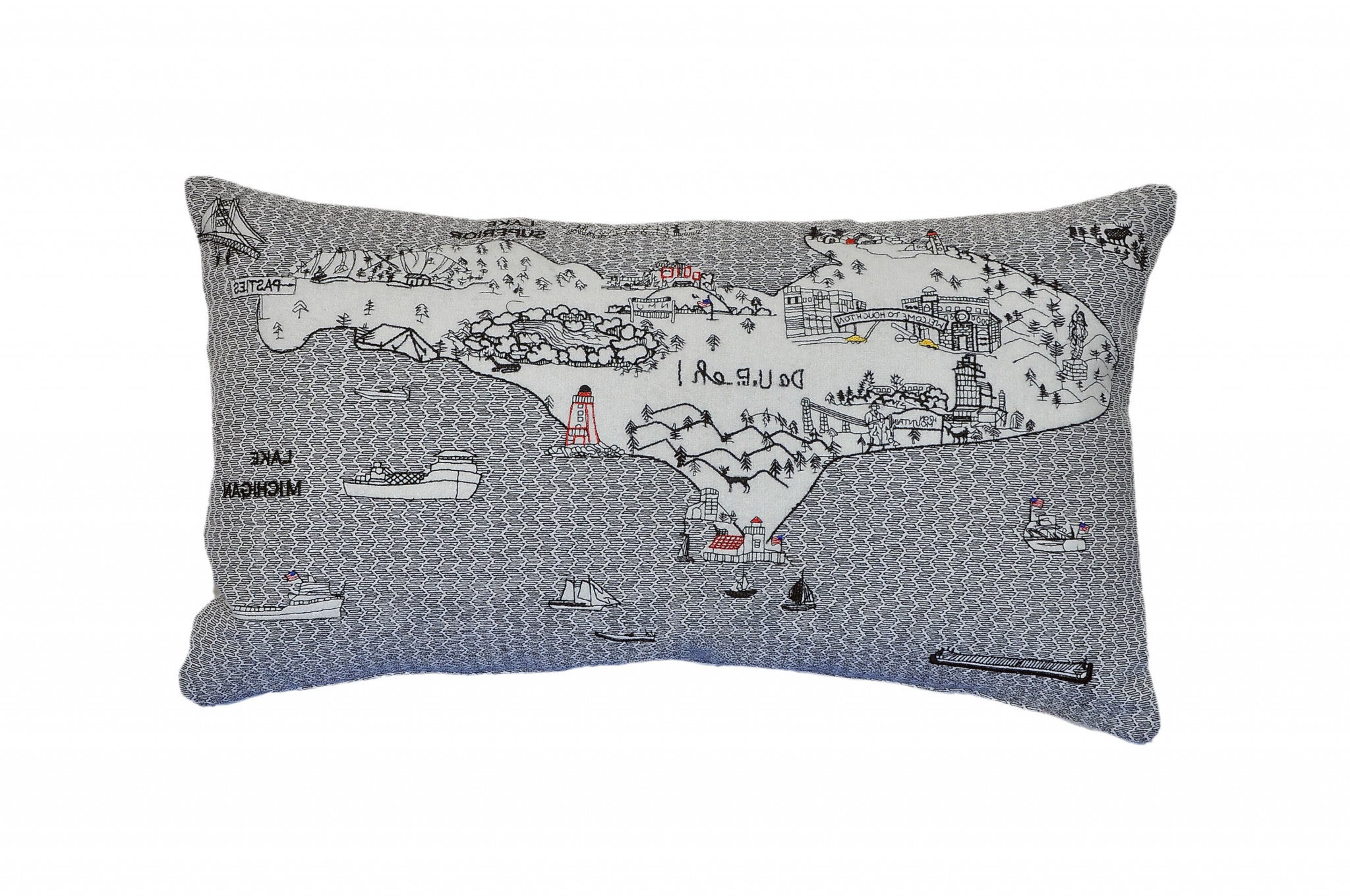 24" White Michigan Upper Peninsula Daylight Skyline Lumbar Cojín decorativo