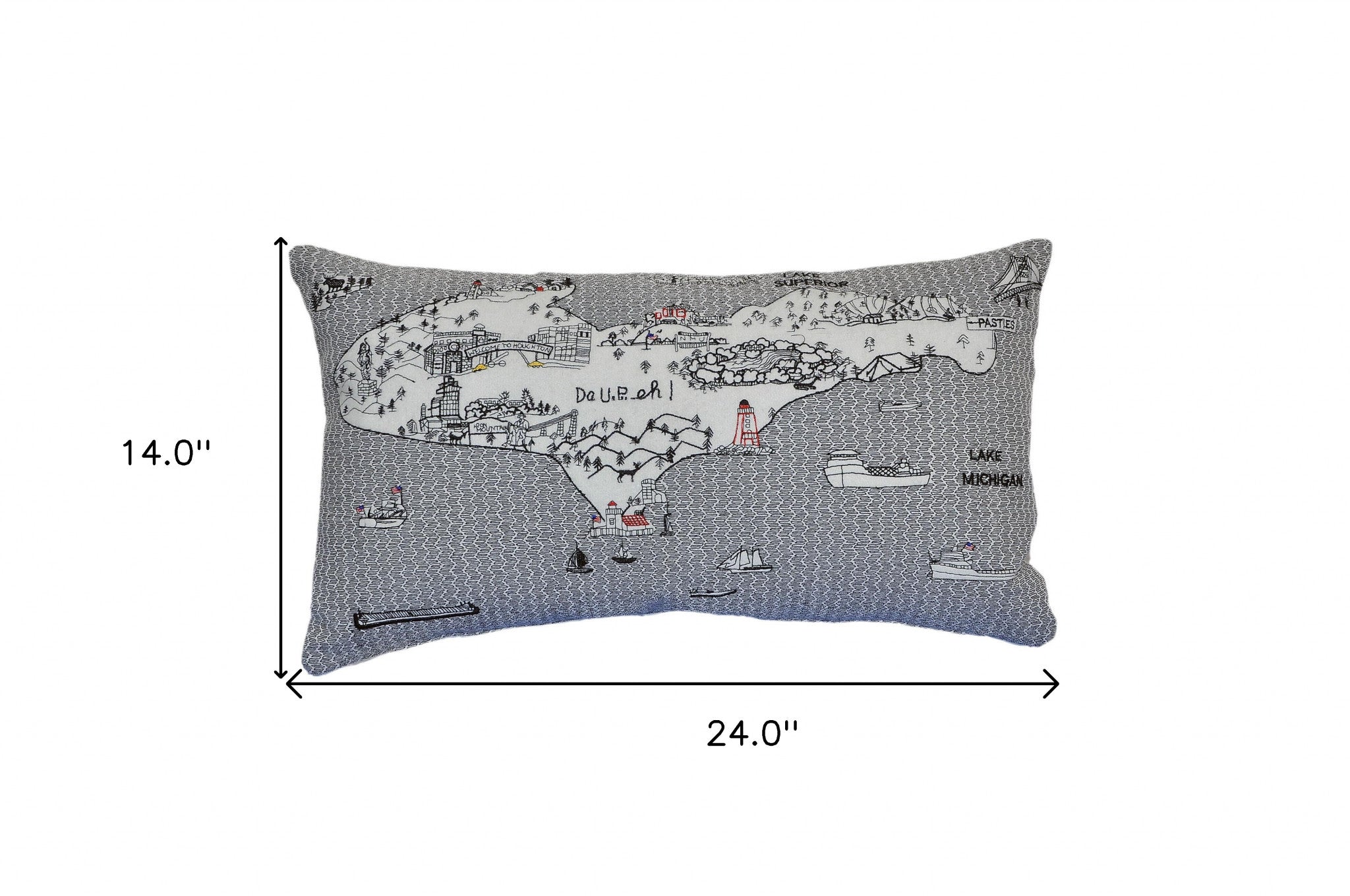 24" White Michigan Upper Peninsula Daylight Skyline Lumbar Cojín decorativo