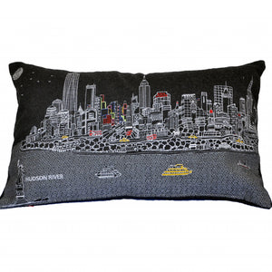 24" Black and White NYC Nighttime Skyline Lumbar Decorative Pillow